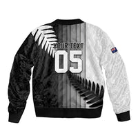 Custom New Zealand Football Bomber Jacket Silver Fern Maori Pattern Monochrome DT05 - Polynesian Pride