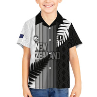 Custom New Zealand Football Family Matching Off Shoulder Maxi Dress and Hawaiian Shirt Silver Fern Maori Pattern Monochrome DT05 Son's Shirt White - Polynesian Pride