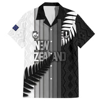 Custom New Zealand Football Family Matching Off Shoulder Short Dress and Hawaiian Shirt Silver Fern Maori Pattern Monochrome DT05 Dad's Shirt - Short Sleeve White - Polynesian Pride