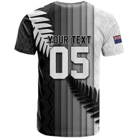 Custom New Zealand Football T Shirt Silver Fern Maori Pattern Monochrome DT05 - Polynesian Pride
