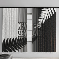 New Zealand Football Window Curtain Silver Fern Maori Pattern Monochrome DT05 With Hooks White - Polynesian Pride