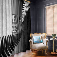 New Zealand Football Window Curtain Silver Fern Maori Pattern Monochrome DT05 - Polynesian Pride