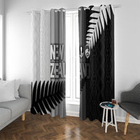 New Zealand Football Window Curtain Silver Fern Maori Pattern Monochrome DT05 With Grommets White - Polynesian Pride