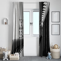 New Zealand Football Window Curtain Silver Fern Maori Pattern Monochrome DT05 - Polynesian Pride