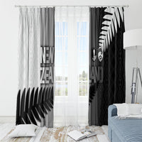 New Zealand Football Window Curtain Silver Fern Maori Pattern Monochrome DT05 - Polynesian Pride