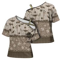 Hawaii Christmas In July Cross Shoulder Shirt Beige Mele Kalikimaka Sea Animals DT05 - Polynesian Pride