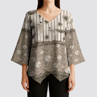 Hawaii Christmas In July Kimono Sleeve Blouse Beige Mele Kalikimaka Sea Animals DT05 - Polynesian Pride