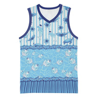Hawaii Christmas In July Basketball Jersey Sky Blue Mele Kalikimaka Sea Animals DT05 Unisex Blue - Polynesian Pride