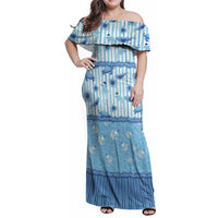 Hawaii Christmas In July Family Matching Off Shoulder Maxi Dress and Hawaiian Shirt Sky Blue Mele Kalikimaka Sea Animals DT05 Mom's Dress Blue - Polynesian Pride