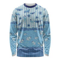 Hawaii Christmas In July Long Sleeve Shirt Sky Blue Mele Kalikimaka Sea Animals DT05 Unisex Blue - Polynesian Pride