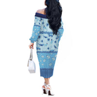 Hawaii Christmas In July Off The Shoulder Long Sleeve Dress Sky Blue Mele Kalikimaka Sea Animals DT05 - Polynesian Pride