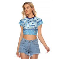 Hawaii Christmas In July Raglan Cropped T Shirt Sky Blue Mele Kalikimaka Sea Animals DT05 Female Blue - Polynesian Pride