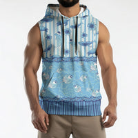Hawaii Christmas In July Sleeveless Hoodie Sky Blue Mele Kalikimaka Sea Animals DT05 - Polynesian Pride