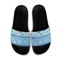 Hawaii Christmas In July Slide Sandals Sky Blue Mele Kalikimaka Sea Animals