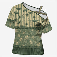 Hawaii Christmas In July Cross Shoulder Shirt Olive Green Mele Kalikimaka Sea Animals DT05 Female Green - Polynesian Pride