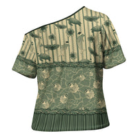 Hawaii Christmas In July Cross Shoulder Shirt Olive Green Mele Kalikimaka Sea Animals DT05 - Polynesian Pride