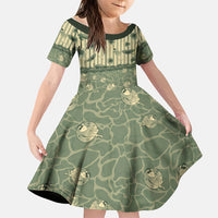 Hawaii Christmas In July Family Matching Puletasi and Hawaiian Shirt Olive Green Mele Kalikimaka Sea Animals DT05 Daughter's Dress Green - Polynesian Pride