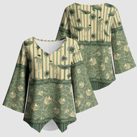 Hawaii Christmas In July Kimono Sleeve Blouse Olive Green Mele Kalikimaka Sea Animals DT05 - Polynesian Pride
