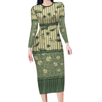 Hawaii Christmas In July Long Sleeve Bodycon Dress Olive Green Mele Kalikimaka Sea Animals DT05 Long Dress Green - Polynesian Pride