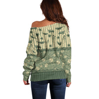 Hawaii Christmas In July Off Shoulder Sweater Olive Green Mele Kalikimaka Sea Animals