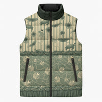 Hawaii Christmas In July Sleeveless Puffer Jacket Olive Green Mele Kalikimaka Sea Animals