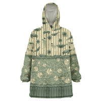 Hawaii Christmas In July Wearable Blanket Hoodie Olive Green Mele Kalikimaka Sea Animals DT05 One Size Green - Polynesian Pride
