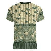 Hawaii Christmas In July Women V-Neck T-Shirt Olive Green Mele Kalikimaka Sea Animals DT05 - Polynesian Pride
