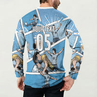 Custom Argentina Football Button Sweatshirt Goat Comic Style Sun Of May