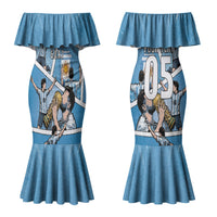 Custom Argentina Football Couples Matching Mermaid Dress and Hawaiian Shirt Goat Comic Style Sun Of May