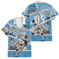 Custom Argentina Football Family Matching Off Shoulder Short Dress and Hawaiian Shirt Goat Comic Style Sun Of May