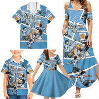 Custom Argentina Football Family Matching Summer Maxi Dress and Hawaiian Shirt Goat Comic Style Sun Of May