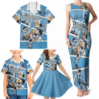 Custom Argentina Football Family Matching Tank Maxi Dress and Hawaiian Shirt Goat Comic Style Sun Of May DT05 - Polynesian Pride