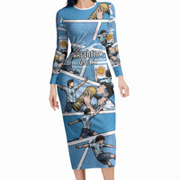 Custom Argentina Football Long Sleeve Bodycon Dress Goat Comic Style Sun Of May