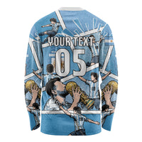 Custom Argentina Football Long Sleeve Shirt Goat Comic Style Sun Of May