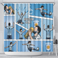 Argentina Football Shower Curtain Goat Comic Style Sun Of May