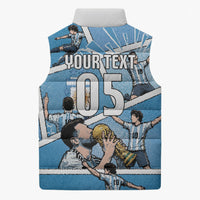 Custom Argentina Football Sleeveless Puffer Jacket Goat Comic Style Sun Of May