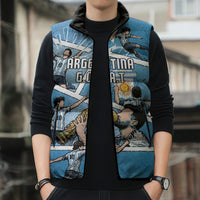 Custom Argentina Football Sleeveless Puffer Jacket Goat Comic Style Sun Of May