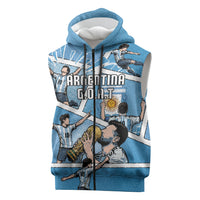 Custom Argentina Football Sleeveless Zip Hoodie Goat Comic Style Sun Of May