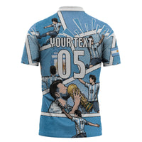 Custom Argentina Football Zipper Polo Shirt Goat Comic Style Sun Of May