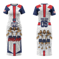 Custom England Football Couples Matching Short Sleeve Bodycon Dress and Hawaiian Shirt Three Lions Trophy St George Cross