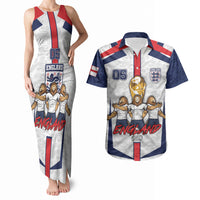 Custom England Football Couples Matching Tank Maxi Dress and Hawaiian Shirt Three Lions Trophy St George Cross