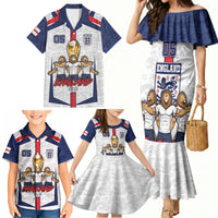 Custom England Football Family Matching Mermaid Dress and Hawaiian Shirt Three Lions Trophy St George Cross DT05 - Polynesian Pride