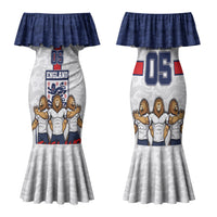 Custom England Football Family Matching Mermaid Dress and Hawaiian Shirt Three Lions Trophy St George Cross DT05 Mom's Dress White - Polynesian Pride