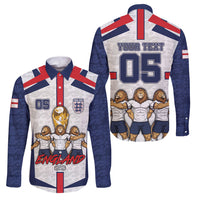 Custom England Football Family Matching Off The Shoulder Long Sleeve Dress and Hawaiian Shirt Three Lions Trophy St George Cross