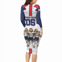 Custom England Football Long Sleeve Bodycon Dress Three Lions Trophy St George Cross