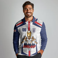 Custom England Football Long Sleeve Polo Shirt Three Lions Trophy St George Cross