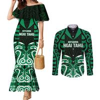 Custom Aotearoa Ngai Tahu Couples Matching Mermaid Dress and Long Sleeve Button Shirt Maori Pattern New Zealand DT05 Green - Polynesian Pride
