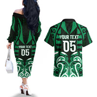Custom Aotearoa Ngai Tahu Couples Matching Off The Shoulder Long Sleeve Dress and Hawaiian Shirt Maori Pattern New Zealand - Polynesian Pride