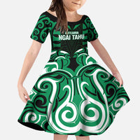 Custom Aotearoa Ngai Tahu Family Matching Tank Maxi Dress and Hawaiian Shirt Maori Pattern New Zealand DT05 Daughter's Dress Green - Polynesian Pride