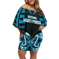 Custom Aotearoa Ngati Porou Family Matching Off Shoulder Short Dress and Hawaiian Shirt Maori Pattern New Zealand - Polynesian Pride